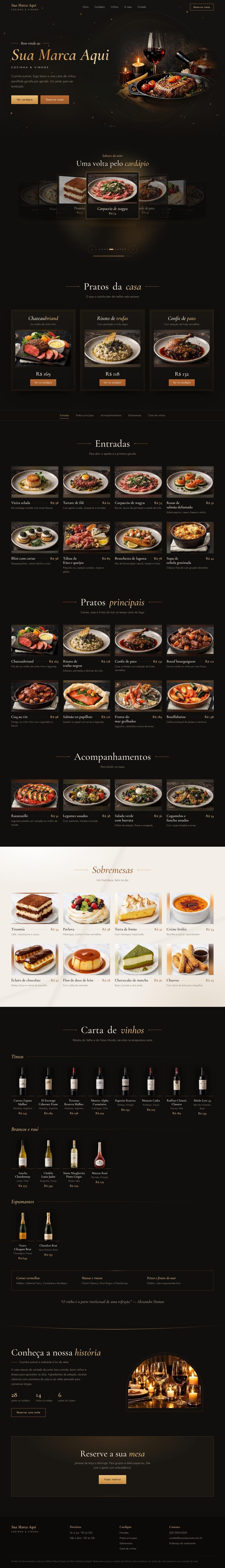 Template de site para restaurante, versão computador
