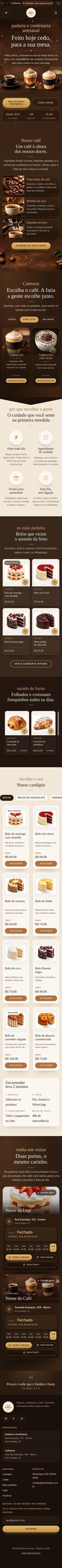 Template de site para padaria e café, versão celular