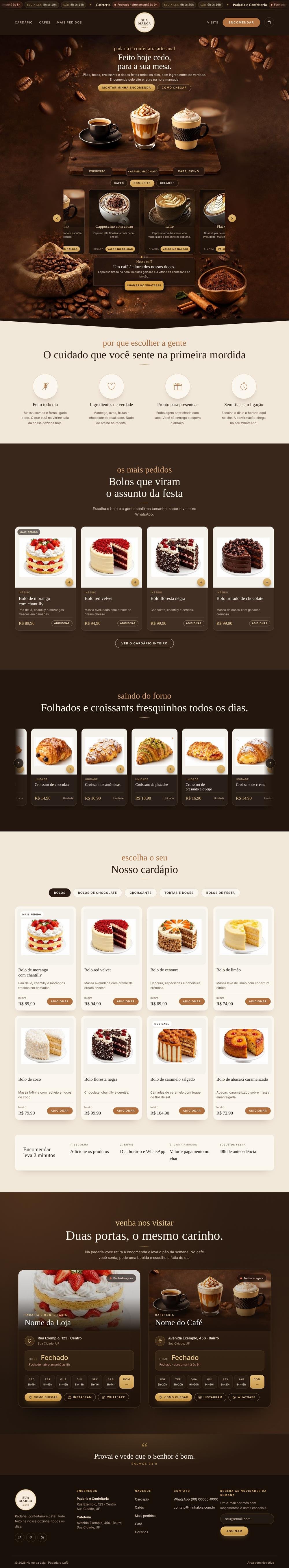 Template de site para padaria e café, versão computador